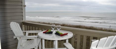 Enjoy the beach from the oceanfront balcony.