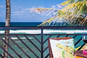 Ocean and beach view lanai! - Watch the whales breach from the Main Villa's lanai with dining table, chaise lounge and end table!