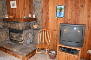 StayWinterPark Beaver Village Condos TV and fireplace in living room unit 612