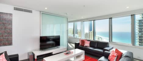 Living room looking to 
Surfers Paradise & the Beach