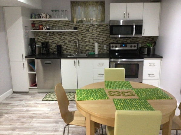 Well stock kitchen, with all major appliances, including dishwasher