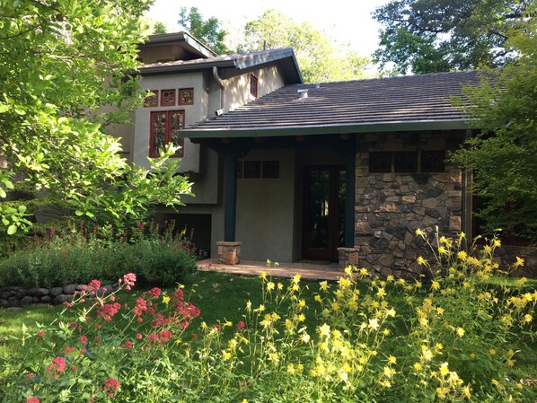 Front of Our Creekhouse. Yellow columbine and pink valerian putting on a show. 
