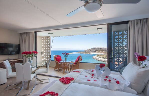 View of the ocean from the bed