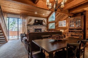 Living Room / Flat Screen TV / Wood Burning Fireplace