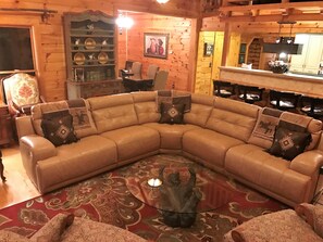 View of living room, dining room and breakfast bar together