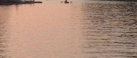 Kayaking at sunset near Scout Island.
