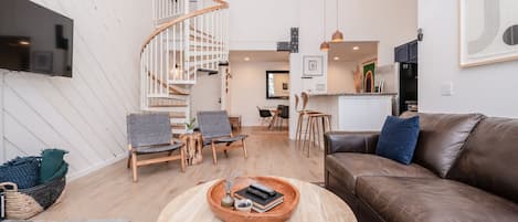 Living Room, Queen Sleeper Sofa, Two Chairs, Wood Burning Stove, Deck, Flat Screen TV, Hardwood Floors