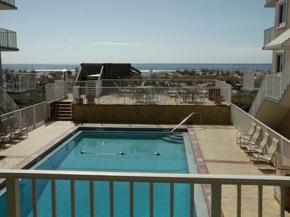 View from master bedroom balcony. Beach crossover ahead! Quick and easy!