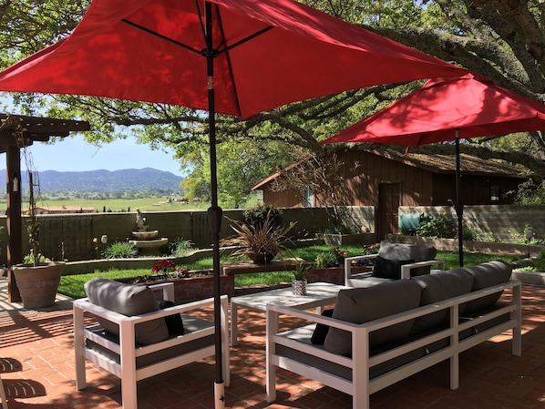 Outdoor seating area with view