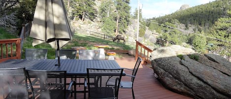 Deck: patio table to seat 8. Great views of rock outcropings