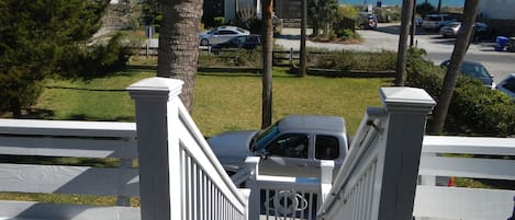 Beach access in front of home. The driveway is large enough for trucks to park. 