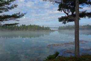Savoring coffee on the deck on a picture perfect misty morning