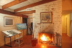 Great oversize Freestanding, original adobe fireplace