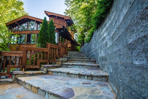 Blue stone steps leading to the entrance