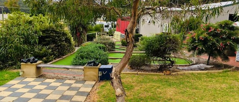 Your private 9 hole Minigolf and outdoor chess set in enclosed gardens. 