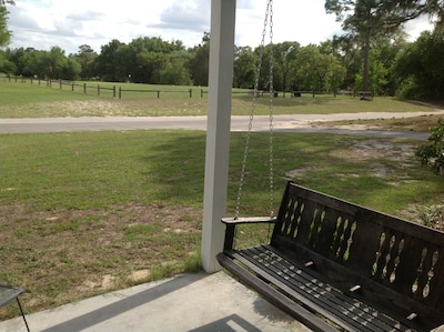 front porch overlooks the golf course