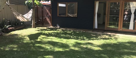 Shady grassed yard