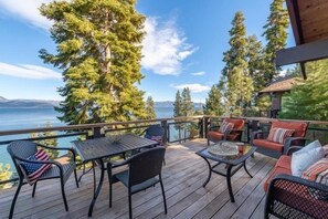 Large deck with comfortable furniture and amazing views