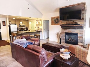 The Living Room: Your group can gather here in front of the gas fireplace