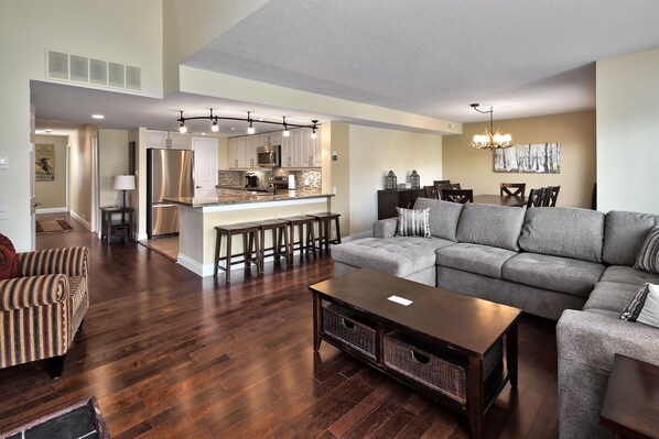 Extensive open concept living area including kitchen, living &dining rooms