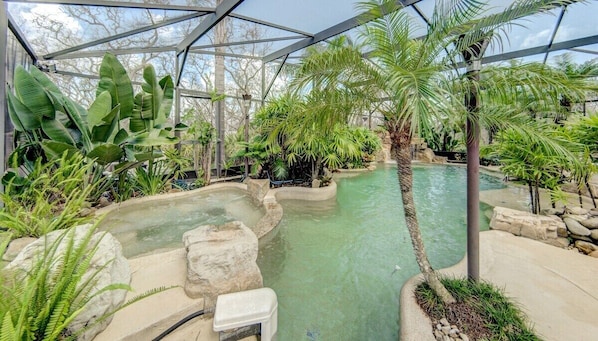 Oasis style pool with spa &amp; waterfall