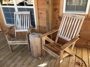 Comfy chairs out on the covered porch!