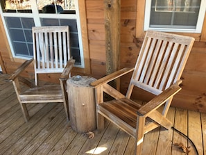 Comfy chairs out on the covered porch!