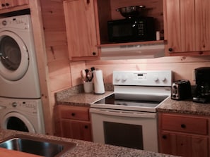 Full kitchen so you can cook at the cabin!
