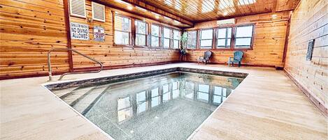 Heated indoor private pool! 5-6 feet deep on the far end! Find it at The Blissful Bear Lodge!