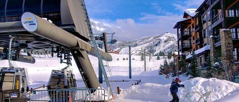 The WIldhorse gondola outside your unit takes you directly to base of the ski area.