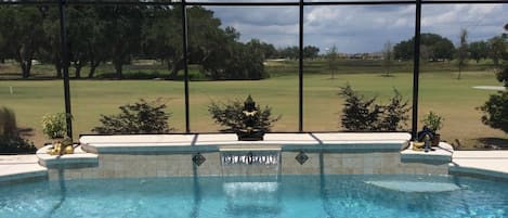 View of your heated private pool and golf course