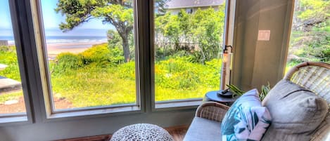 Comfy chair to watch the creek and ocean from.