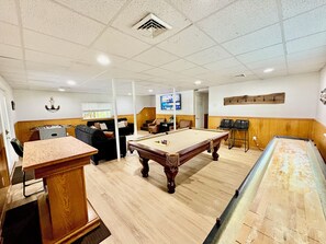 First floor game room, Pool table, shuffleboard, Roulette table, foo's ball