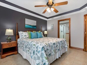 Primary bedroom with King Size bed and Flat screen TV