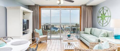 Tybee Beach Club 132 Living area with Balcony