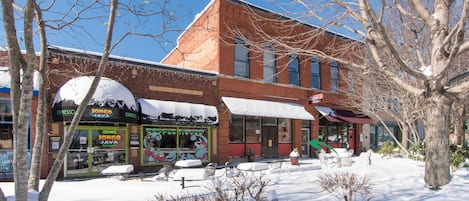 Our building on Main Street is highlighted by the green arrow at our front door.