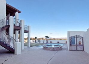 A poolside view of the Red Rocks. Not pictured: our outdoor adobe fireplace.