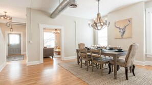 The den and dining area flow beautifully together.
