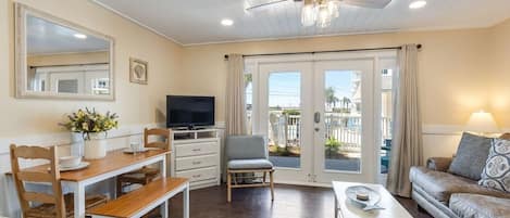 French doors leading to the private balcony.