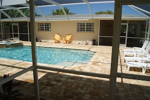 view from the private porch to the pool