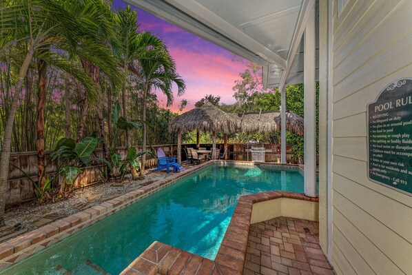 Yellowbird pool area at dusk