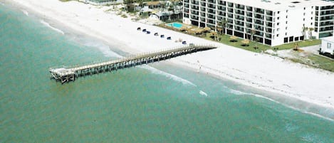 Arial view of our building (Sand Dollar) w/its private pier 