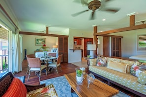 Hanalei Colony Resort E3 Kauai Condo - Living room and dining area.