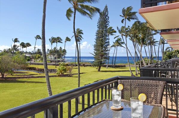 Air Conditioned condo nestled between Prince Kuhio Park and tropical gardens.