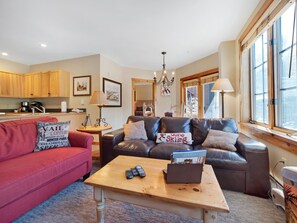 Open concept living, kitchen, dining