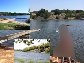 600m walk to this public small beach with trampoline. Perfect for kids to play.