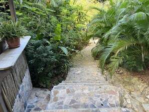 Stairs and walkway going up to the houses