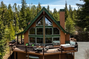 Deck with a view and dog run below.