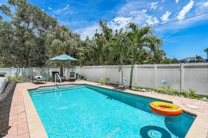 Cool off whenever you like in your private (heat optional) saltwater pool and lounge area.