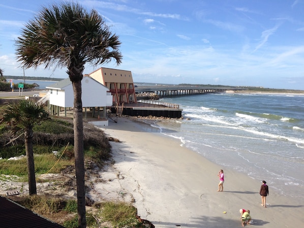 High tide hits our new seawall. Relax on the deck & you're still 'on the beach'